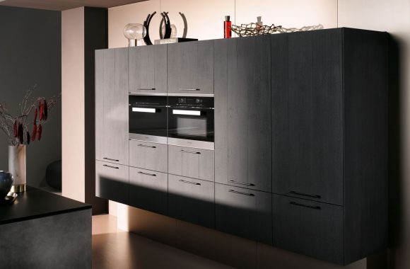 Miele Einbaugeräte Häcker Designküche - Vulkaneiche | Industriestahl 